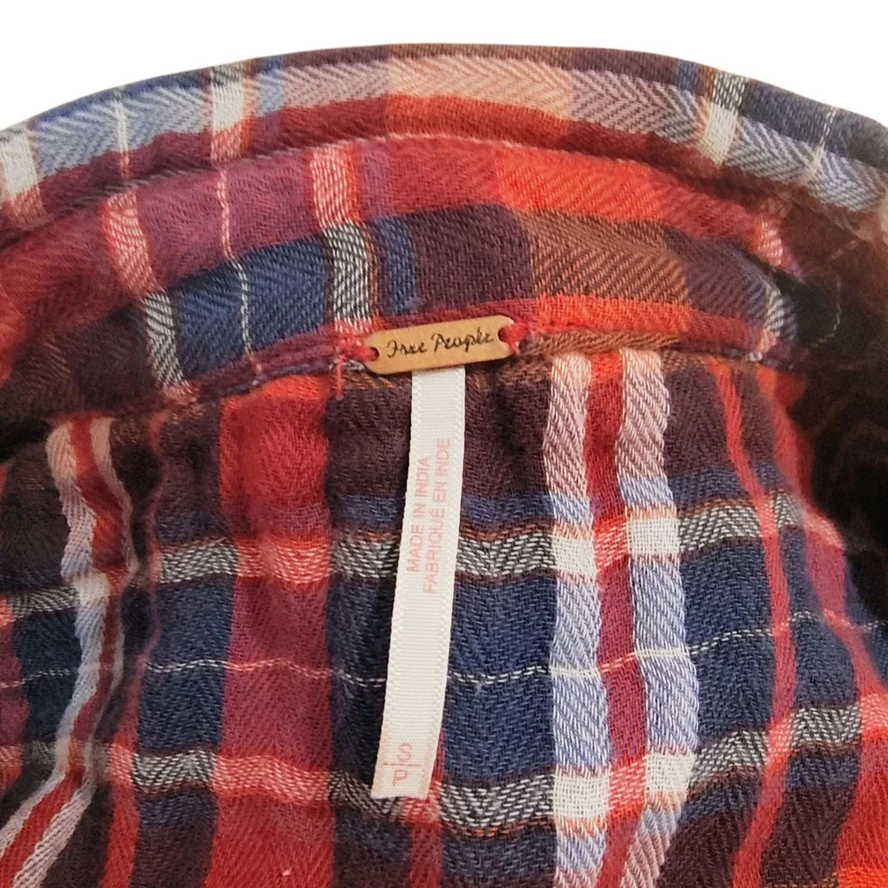 Free People Magical Plaid Button-Up Shirt Embroidered 4th of July‎ Patriotic S